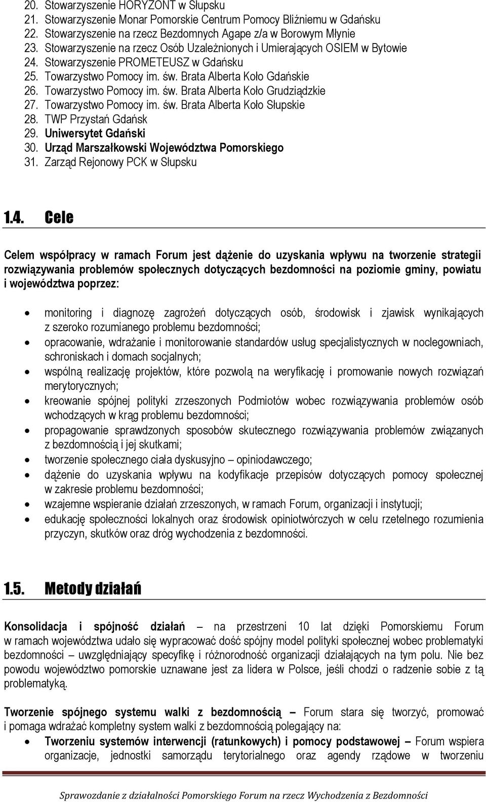 Towarzystwo Pomocy im. św. Brata Alberta Koło Słupskie 28. TWP Przystań Gdańsk 29. Uniwersytet Gdański 30. Urząd Marszałkowski Województwa Pomorskiego 31. Zarząd Rejonowy PCK w Słupsku 1.4.