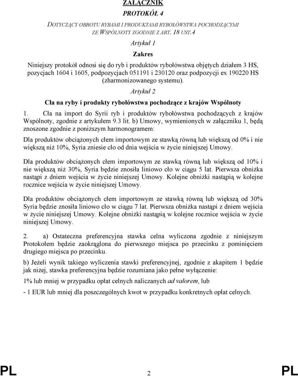 (zharmonizowanego systemu). Artykuł 2 Cła na ryby i produkty rybołówstwa pochodzące z krajów Wspólnoty 1.