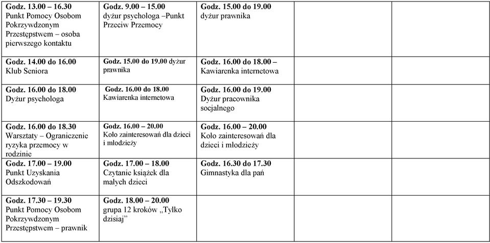 prawnik Godz. 9.00 15.