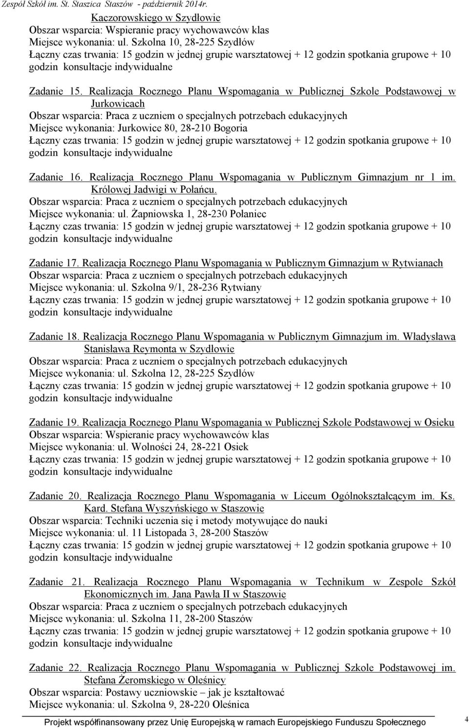 Realizacja Rocznego Planu Wspomagania w Publicznej Szkole Podstawowej w Jurkowicach Obszar wsparcia: Praca z uczniem o specjalnych potrzebach edukacyjnych Miejsce wykonania: Jurkowice 80, 28-210