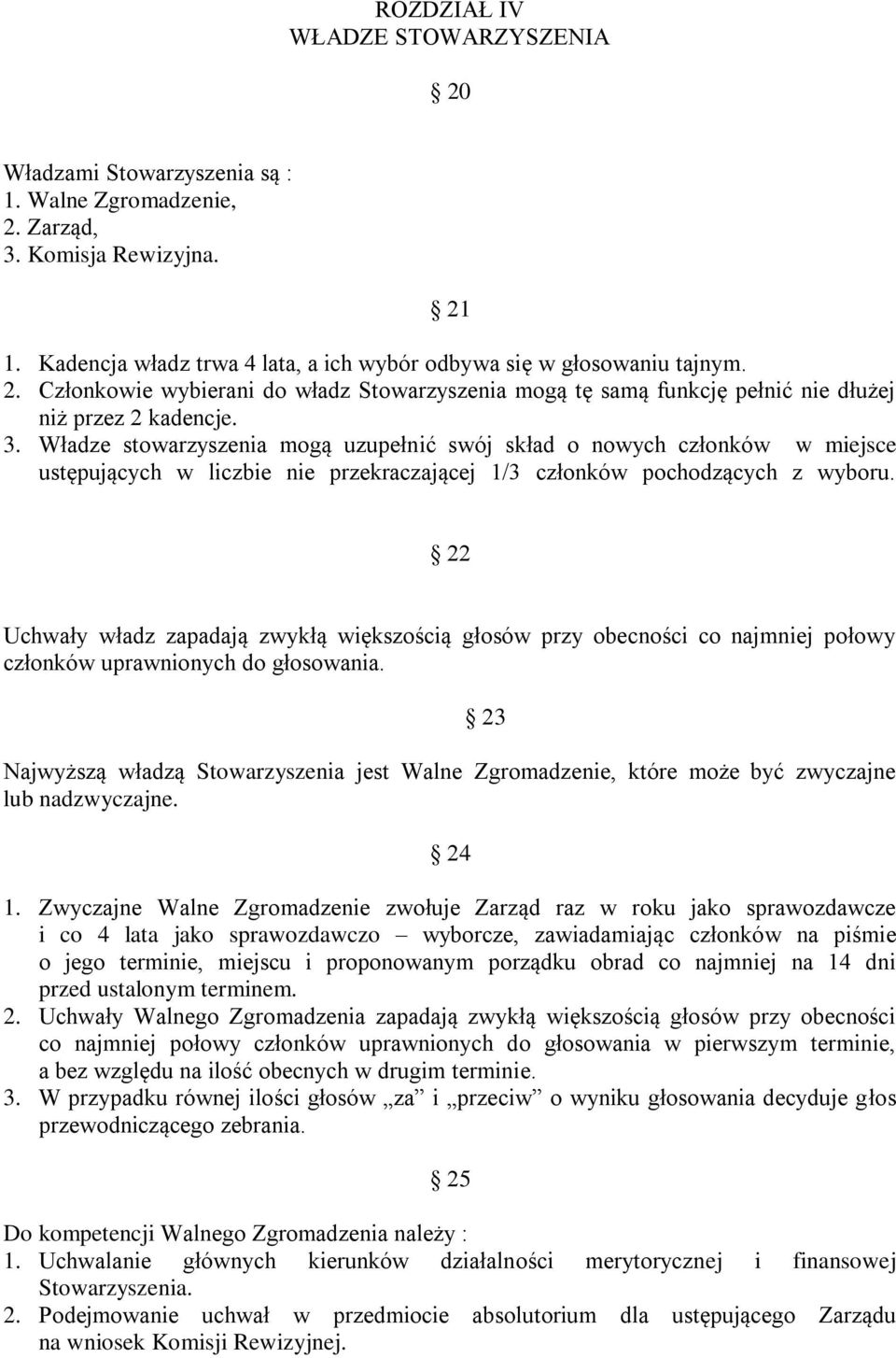 Władze stowarzyszenia mogą uzupełnić swój skład o nowych członków w miejsce ustępujących w liczbie nie przekraczającej 1/3 członków pochodzących z wyboru.