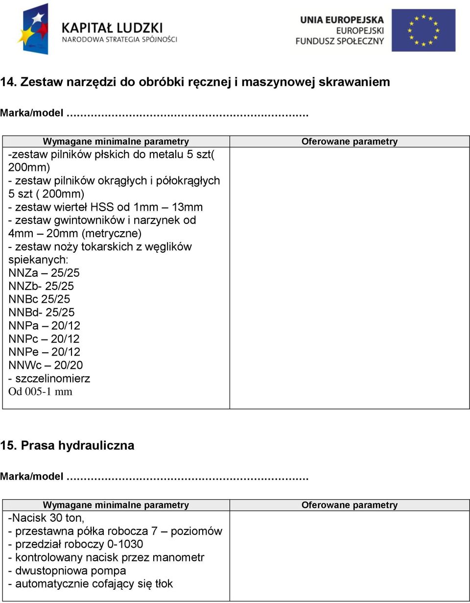 NNZa 25/25 NNZb- 25/25 NNBc 25/25 NNBd- 25/25 NNPa 20/12 NNPc 20/12 NNPe 20/12 NNWc 20/20 - szczelinomierz Od 005-1 mm 15.