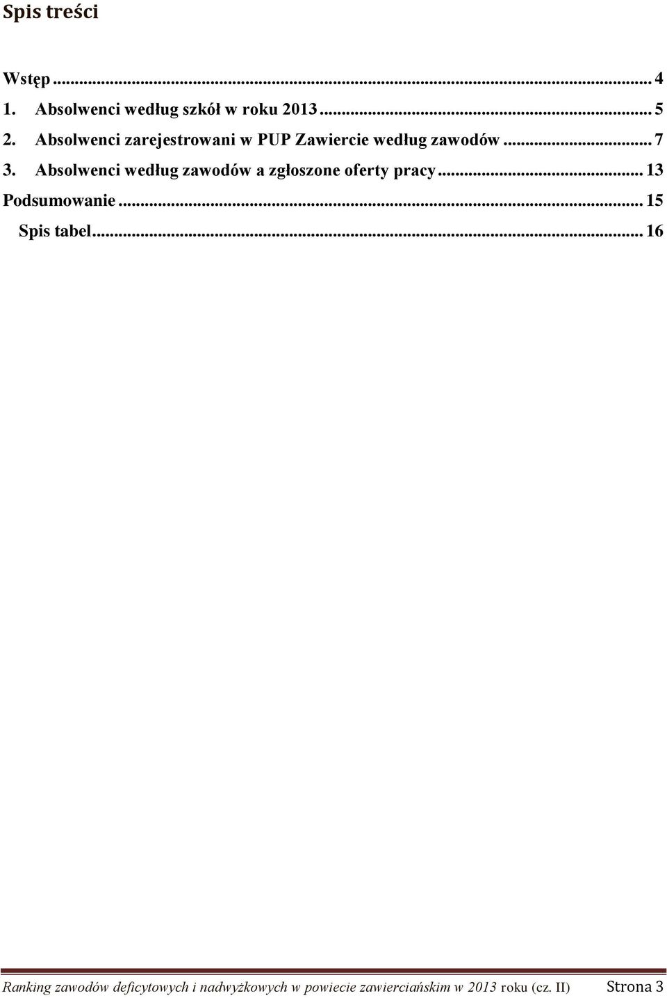 Absolwenci według zawodów a zgłoszone oferty pracy... 13 Podsumowanie.