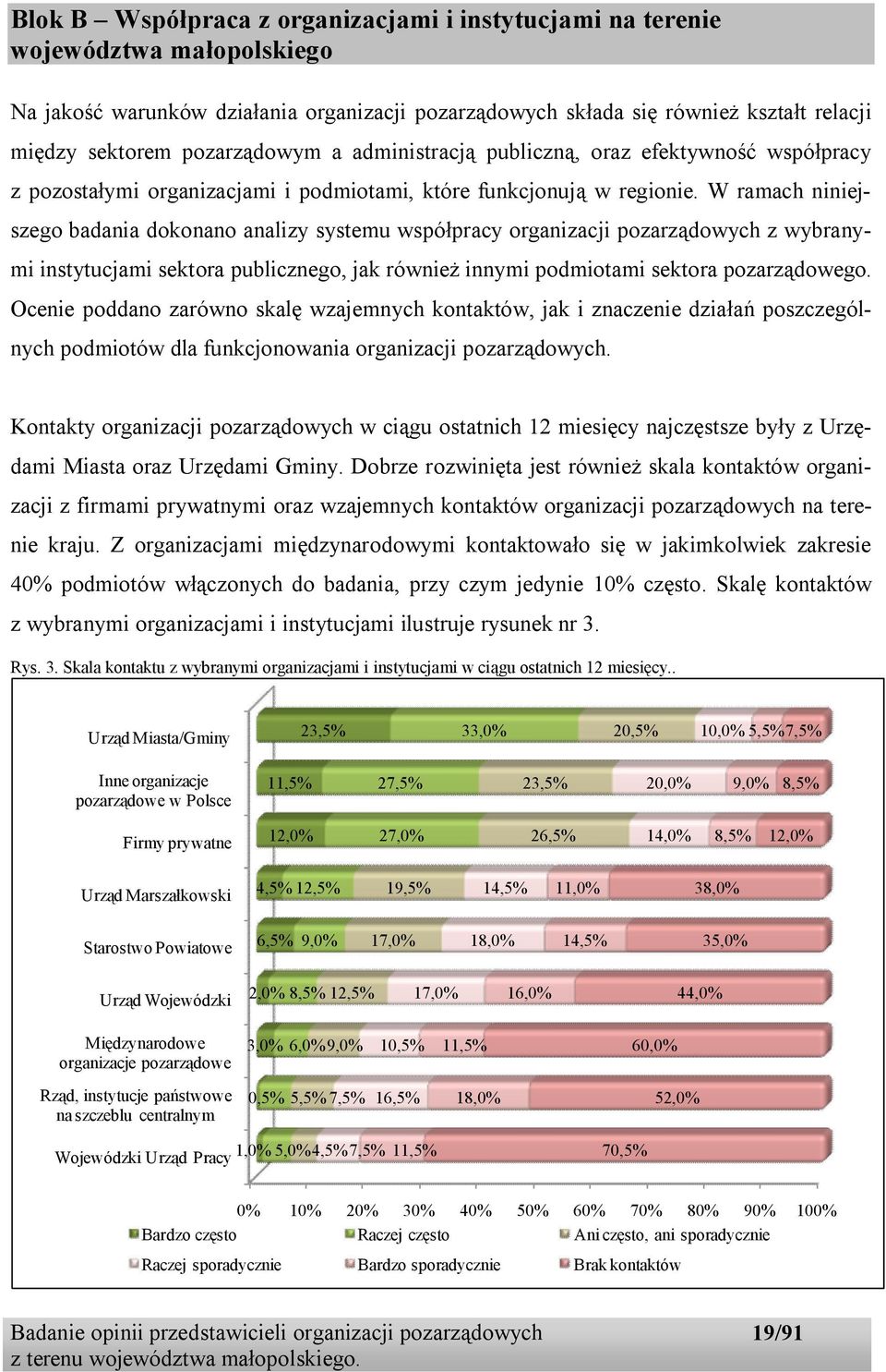 W ramach niniejszego badania dokonano analizy systemu współpracy organizacji pozarządowych z wybranymi instytucjami sektora publicznego, jak również innymi podmiotami sektora pozarządowego.