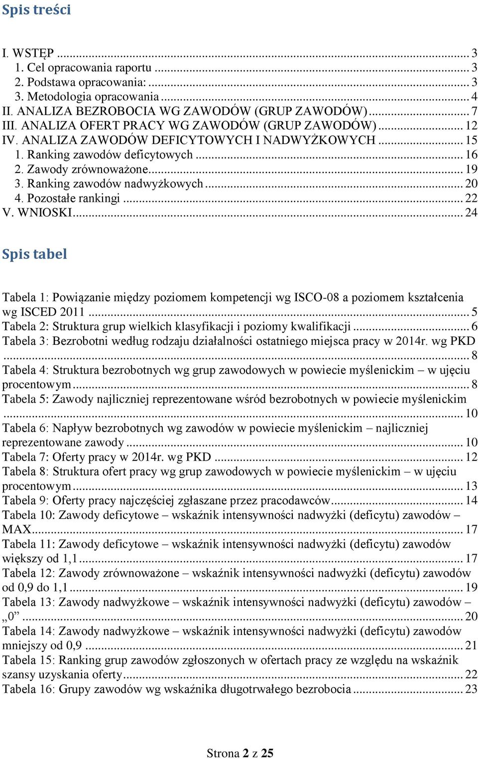 Raning zawodów nadwyżowych... 20 4. Pozostałe raningi... 22 V. WNIOSKI... 24 Spis tabel Tabela 1: Powiązanie między poziomem ompetencji wg ISCO-08 a poziomem ształcenia wg ISCED 2011.