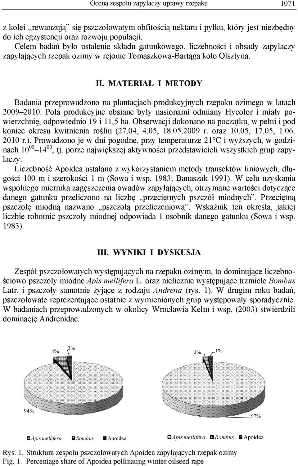 MATERIAŁ I METODY Badania przeprowadzono na plantacjach produkcyjnych rzepaku ozimego w latach 2009 2010.