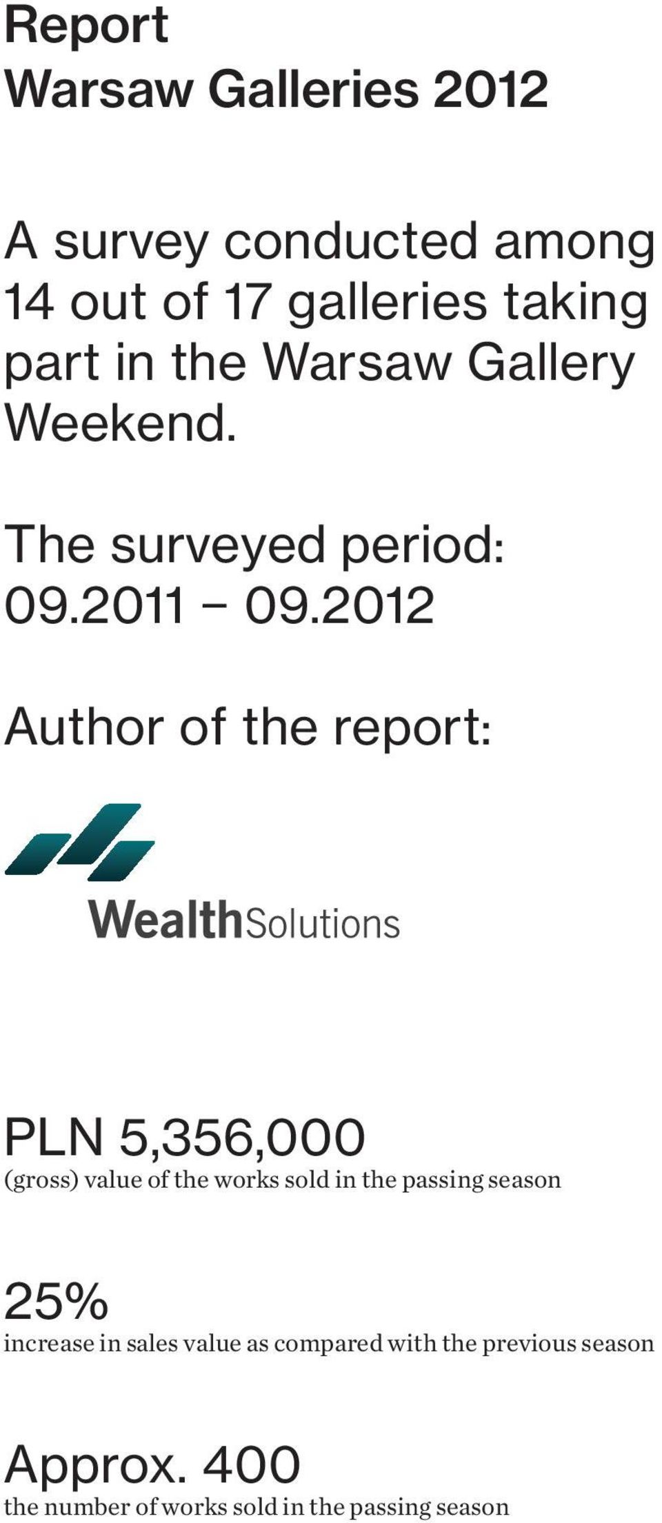 2012 Author of the report: PLN 5,356,000 (gross) value of the works sold in the passing