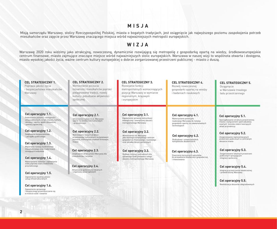 WIZJA Warszaw 2020 roku widzimy jako atrakcyjnà, nowoczesnà, dynamicznie rozwijajàcà si metropoli z gospodarkà opartà na wiedzy, Êrodkowoeuropejskie centrum finansowe, miasto zajmujàce znaczàce