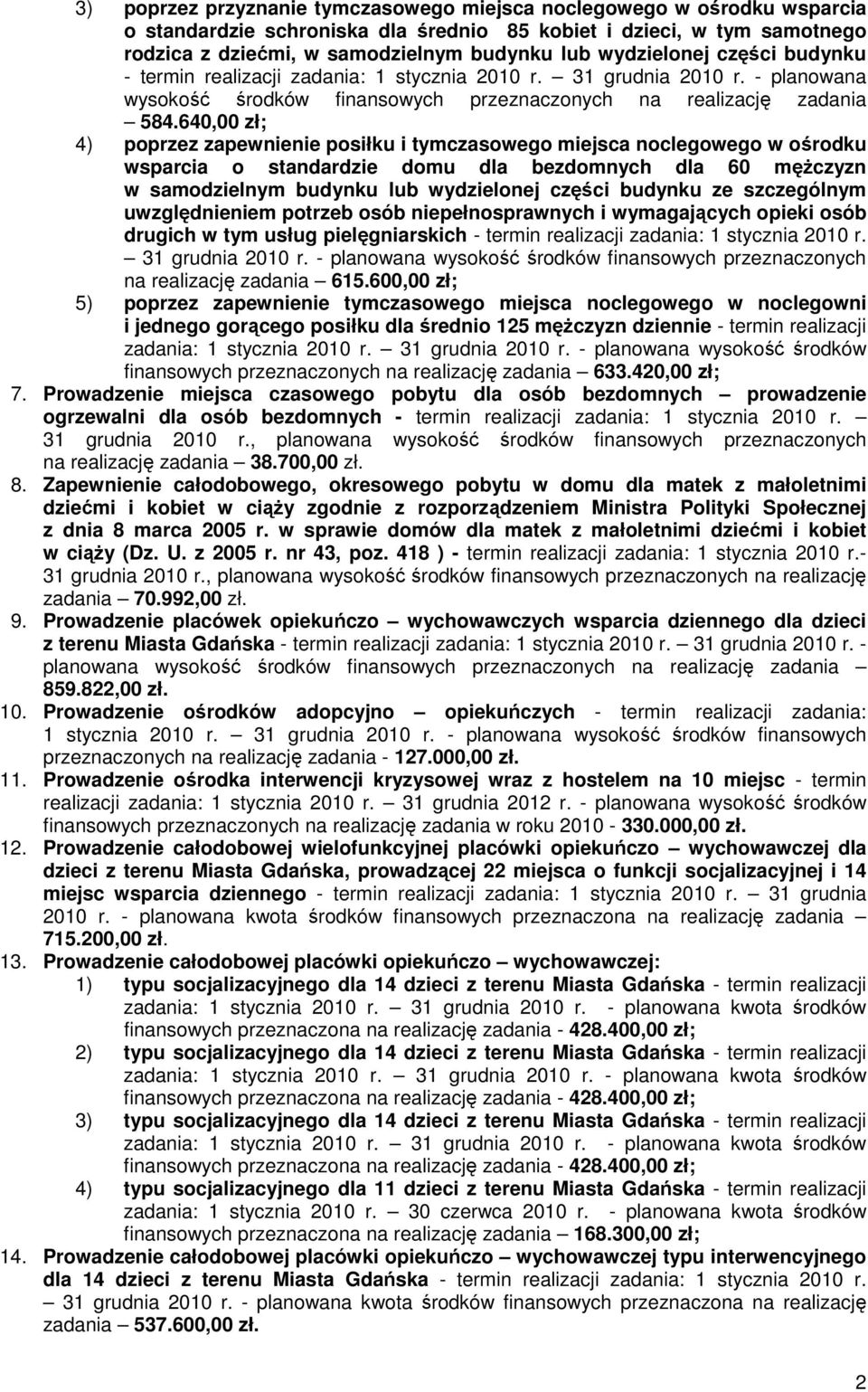 640,00 zł; 4) poprzez zapewnienie posiłku i tymczasowego miejsca noclegowego w ośrodku wsparcia o standardzie domu dla bezdomnych dla 60 męŝczyzn w samodzielnym budynku lub wydzielonej części budynku