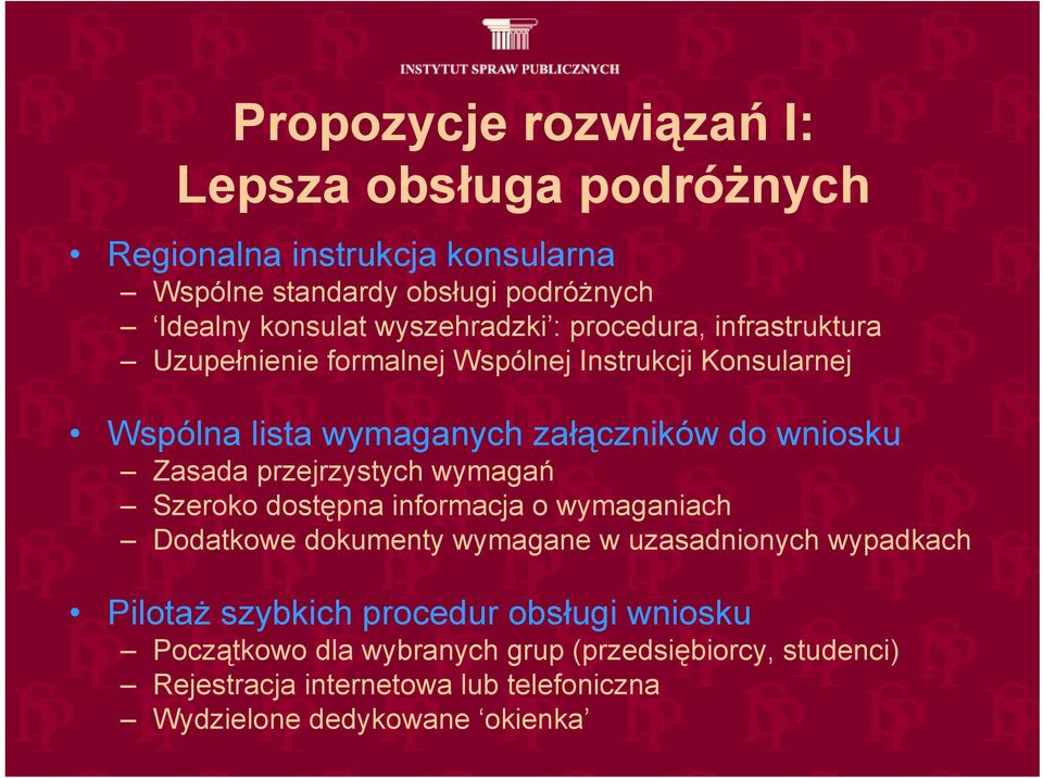 Zasada przejrzystych wymagań Szeroko dostępna informacja o wymaganiach Dodatkowe dokumenty wymagane w uzasadnionych wypadkach Pilotaż szybkich