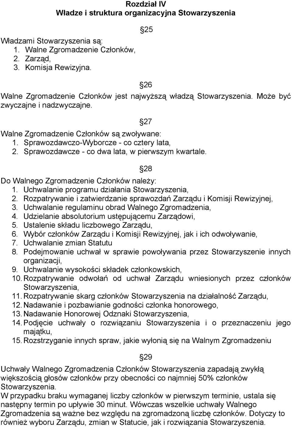 Sprawozdawcze - co dwa lata, w pierwszym kwartale. 28 Do Walnego Zgromadzenie Członków należy: 1. Uchwalanie programu działania Stowarzyszenia, 2.