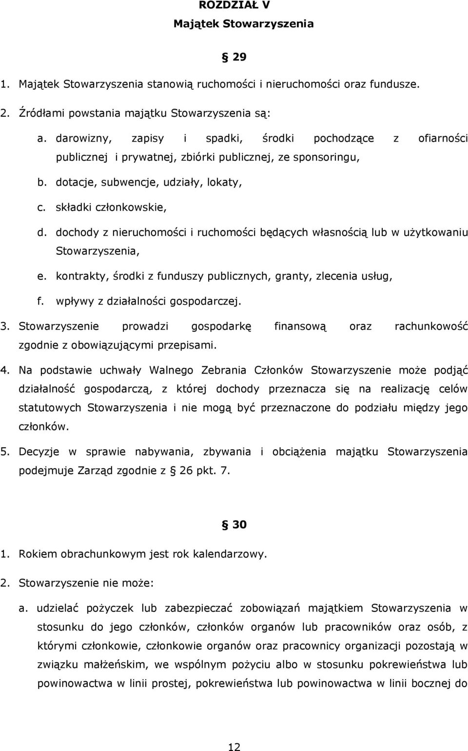 dochody z nieruchomości i ruchomości będących własnością lub w użytkowaniu Stowarzyszenia, e. kontrakty, środki z funduszy publicznych, granty, zlecenia usług, f. wpływy z działalności gospodarczej.