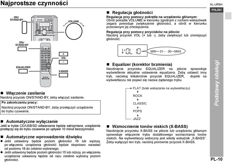 .. 30 MAX Włączenie zasilania Naciśnij przycisk ON/STAND-BY, żeby włączyć zasilanie. Po zakończeniu pracy: Naciśnij przycisk ON/STAND-BY, żeby przełączyć urządzenie do trybu czuwania.