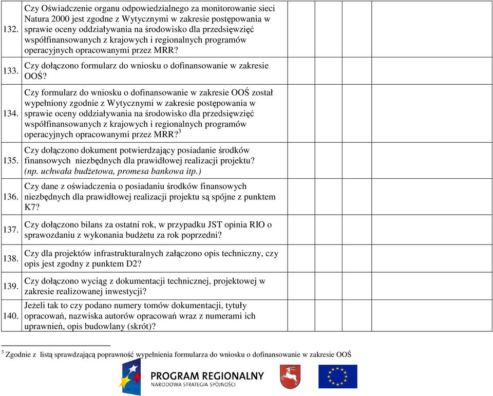 współfinansowanych z krajowych i regionalnych programów operacyjnych opracowanymi przez MRR? Czy dołączono formularz do wniosku o dofinansowanie w zakresie OOŚ?