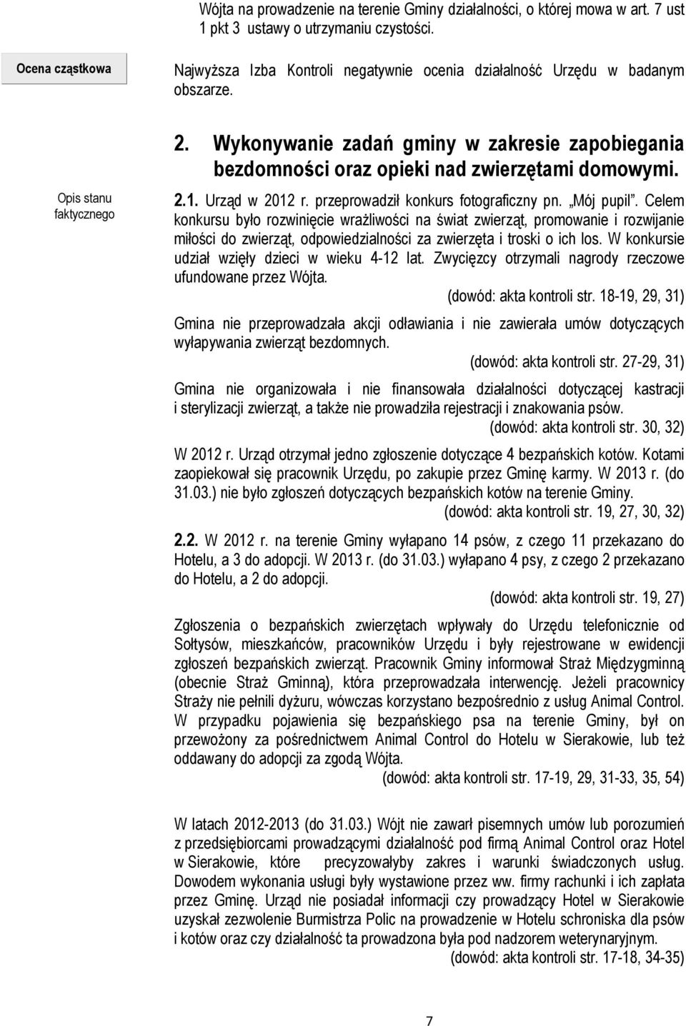 Wykonywanie zadań gminy w zakresie zapobiegania bezdomności oraz opieki nad zwierzętami domowymi. 2.1. Urząd w 2012 r. przeprowadził konkurs fotograficzny pn. Mój pupil.
