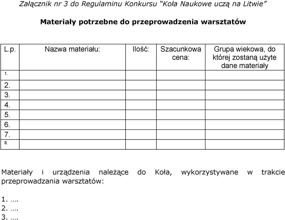 Grupa wiekowa, do której zostaną użyte dane materiały 2. 3. 4. 5. 6. 7. 8.