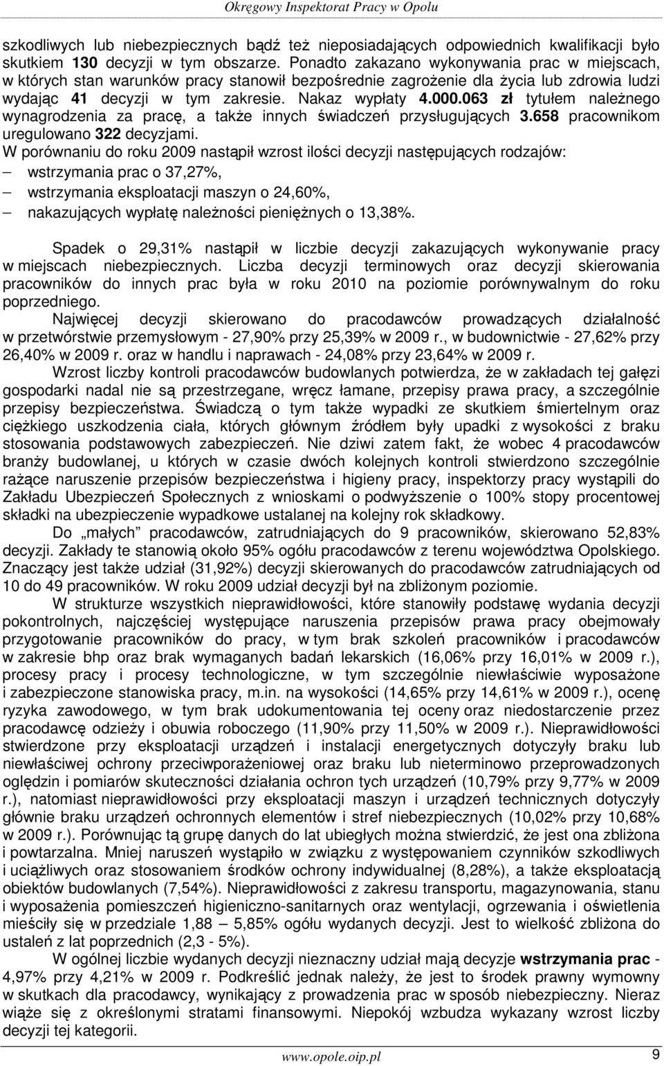 063 zł tytułem należnego wynagrodzenia za pracę, a także innych świadczeń przysługujących 3.658 pracownikom uregulowano 322 decyzjami.