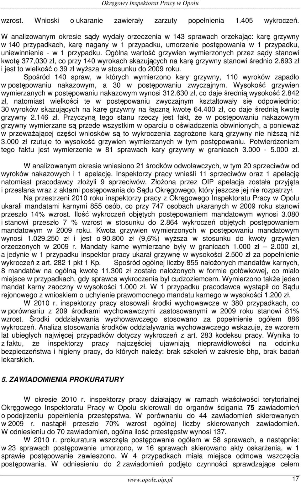 Ogólna wartość grzywien wymierzonych przez sądy stanowi kwotę 377,030 zł, co przy 140 wyrokach skazujących na karę grzywny stanowi średnio 2.