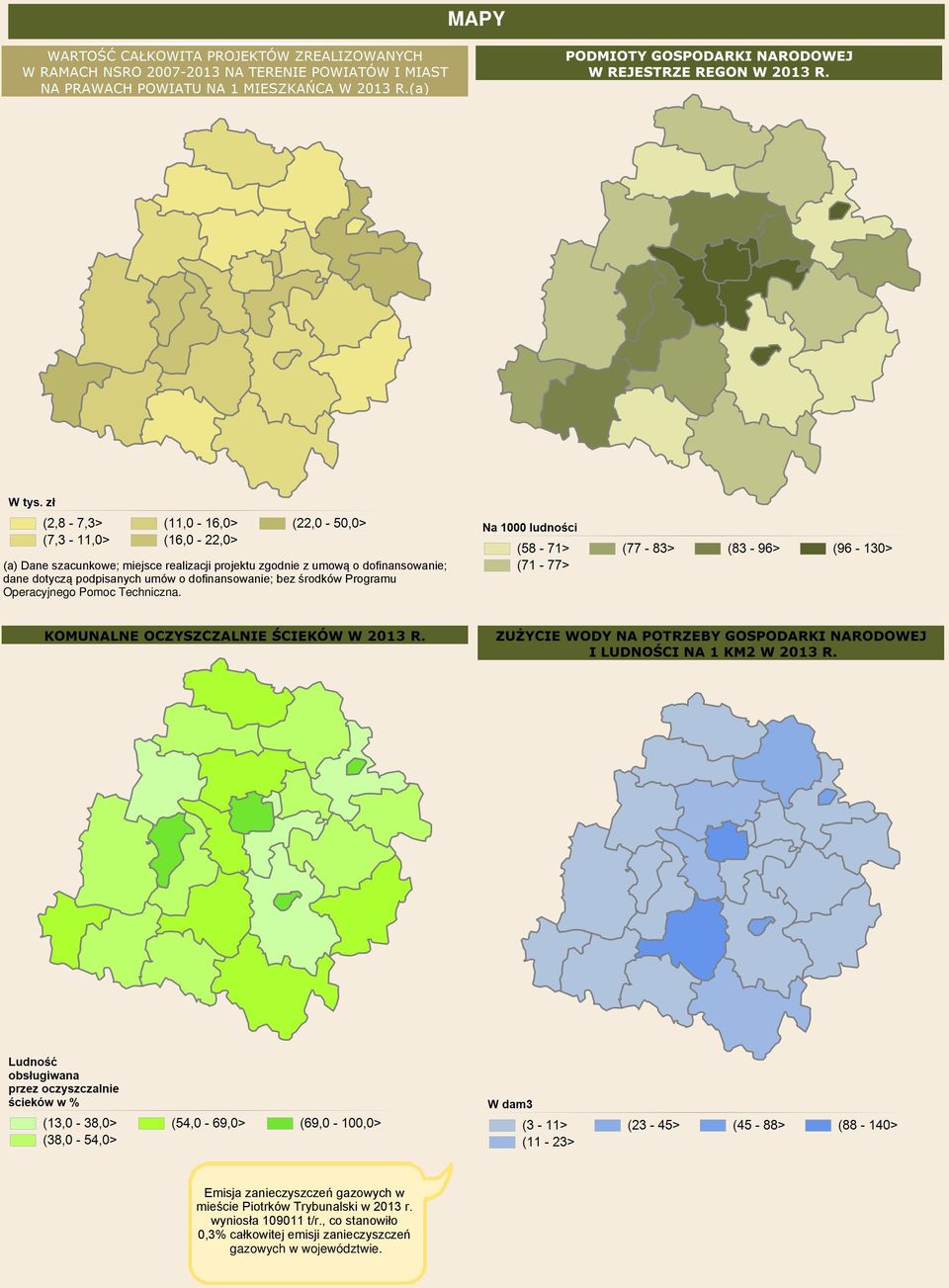 Techniczna. Emisja zanieczyszczeń gazowych w mieście Piotrków Trybunalski w 2013 r.