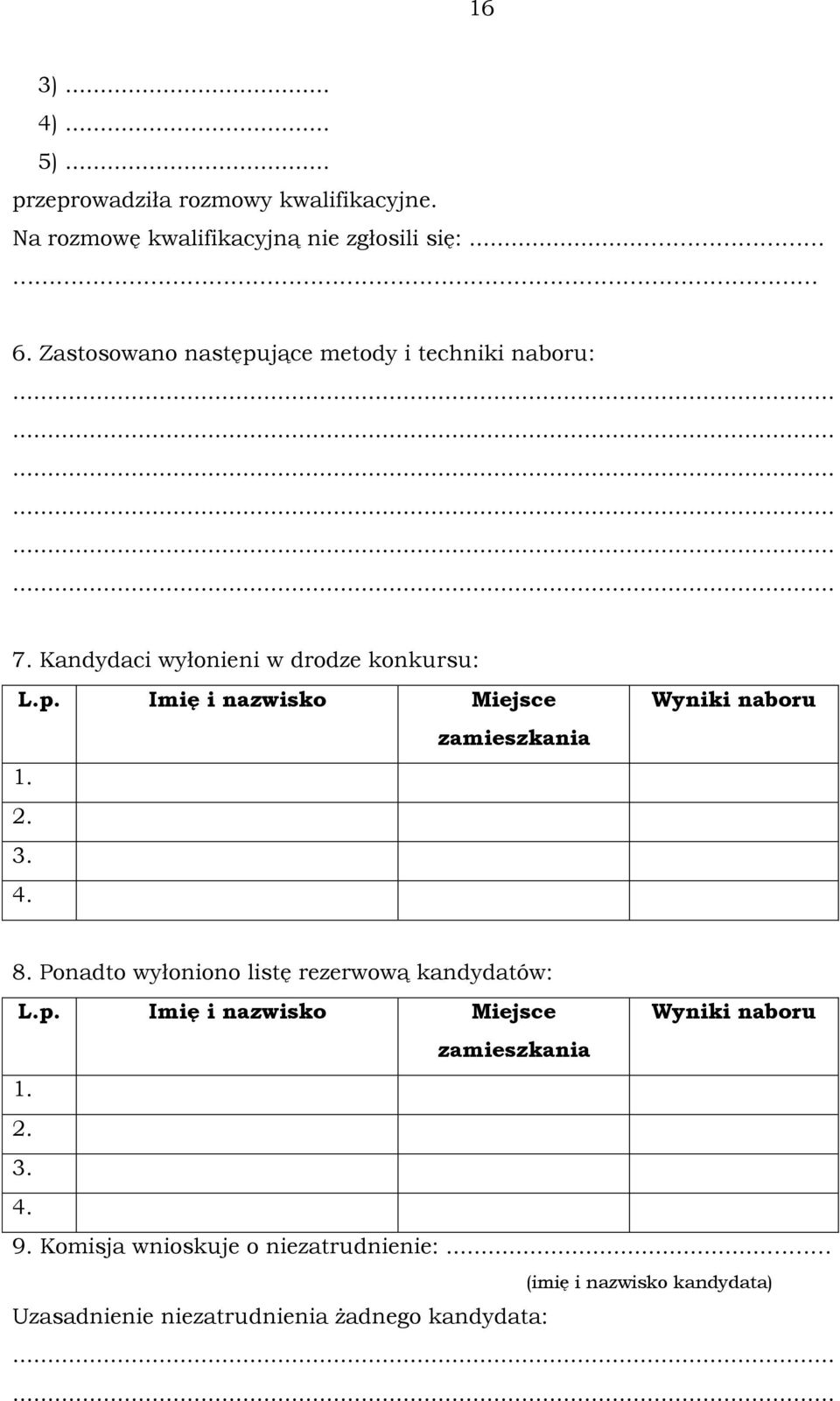 2. 3. 4. Wyniki naboru 8. Ponadto wyłoniono listę rezerwową kandydatów: L.p.