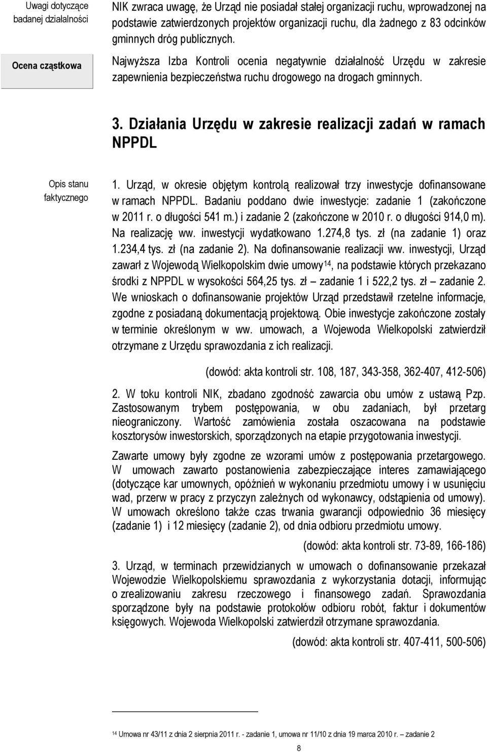 Działania Urzędu w zakresie realizacji zadań w ramach NPPDL Opis stanu faktycznego 1. Urząd, w okresie objętym kontrolą realizował trzy inwestycje dofinansowane w ramach NPPDL.