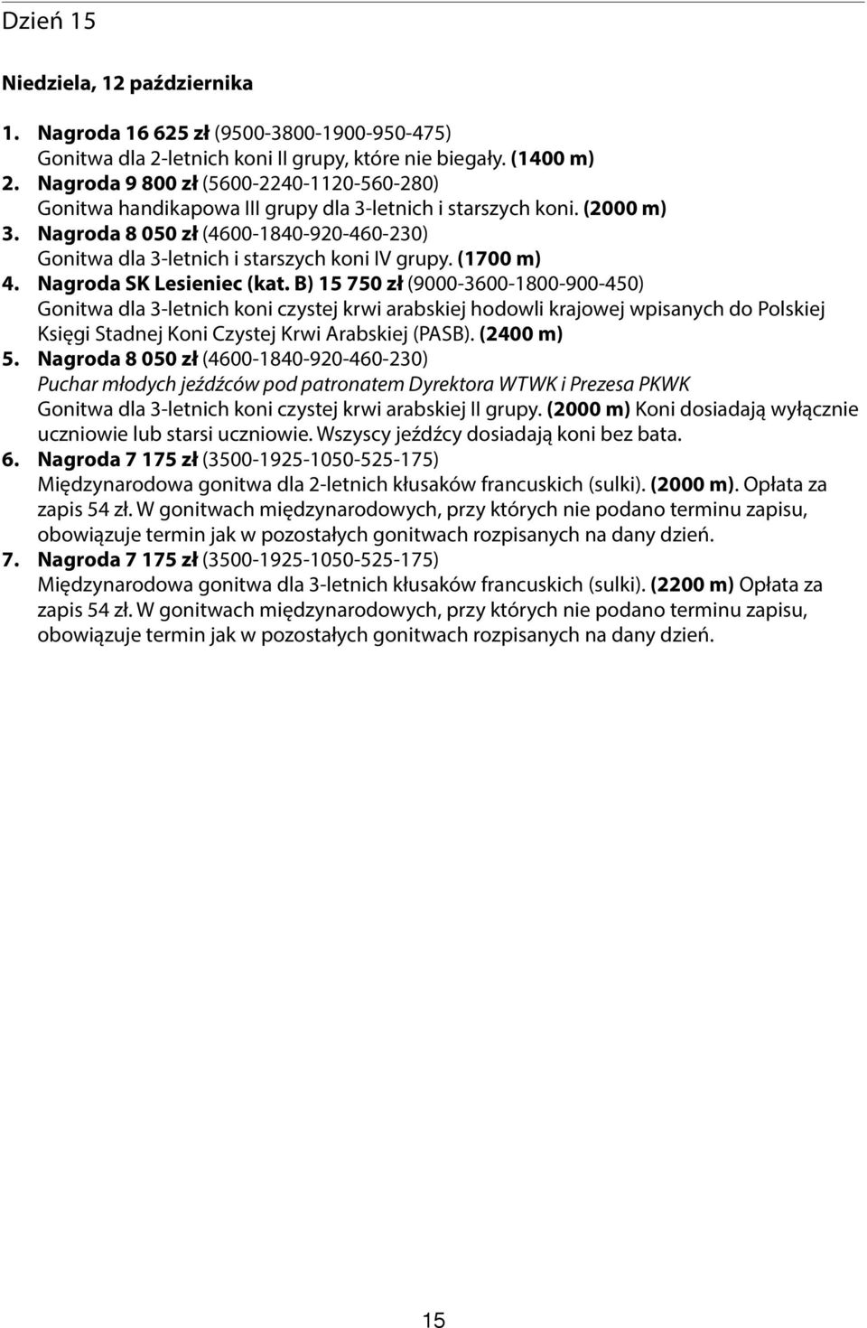 Nagroda 8 050 zł (4600-1840-920-460-230) Gonitwa dla 3-letnich i starszych koni IV grupy. (1700 m) 4. Nagroda SK Lesieniec (kat.