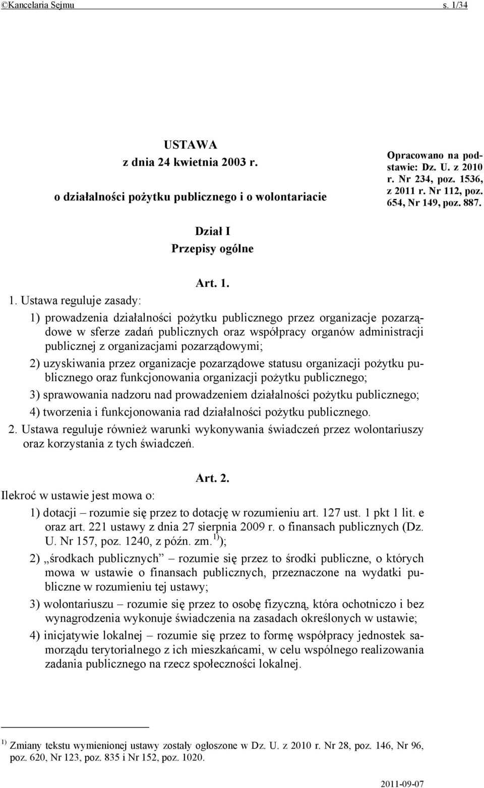 9, poz. 887. Dział I Przepisy ogólne Art. 1.