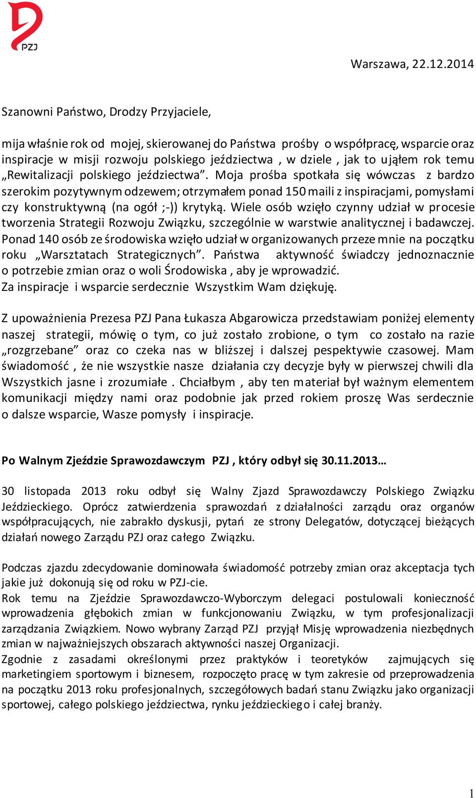 ująłem rok temu Rewitalizacji polskiego jeździectwa.