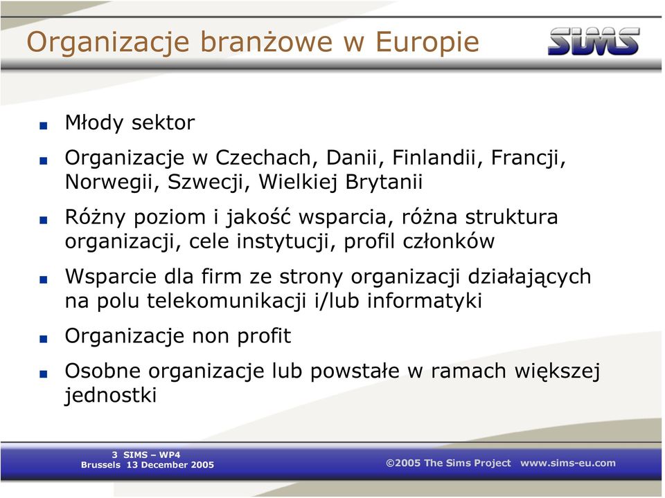 instytucji, profil członków Wsparcie dla firm ze strony organizacji działających na polu