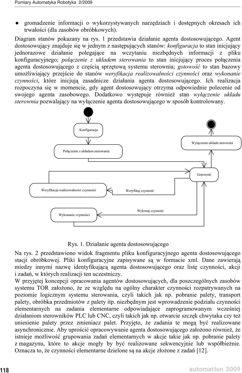 czenie z uk adem sterowania to stan inicjuj cy proces po czenia agenta dostosowuj cego z cz ci sprz tow systemu sterownia; gotowo to stan bazowy umo liwiaj cy przej cie do stanów weryfikacja