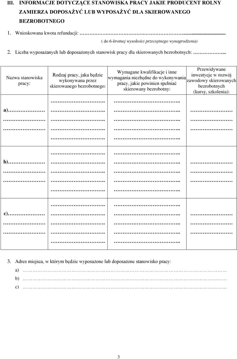 .. Nazwa stanowiska pracy: a) Rodzaj pracy, jaka będzie wykonywana przez skierowanego bezrobotnego: Wymagane kwalifikacje i inne wymagania niezbędne do wykonywania pracy,