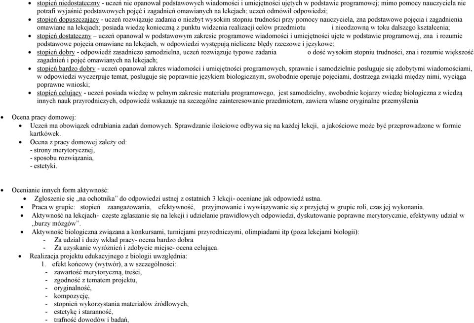 omawiane na lekcjach; posiada wiedzę konieczną z punktu widzenia realizacji celów przedmiotu i nieodzowną w toku dalszego kształcenia; stopień dostateczny uczeń opanował w podstawowym zakresie