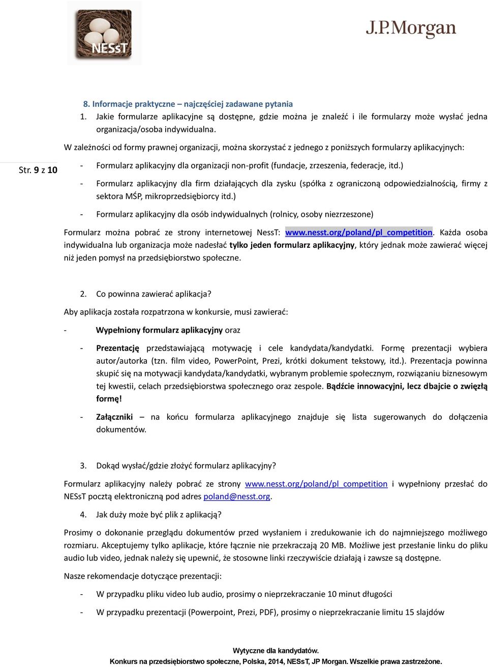 9 z 10 - Formularz aplikacyjny dla organizacji non-profit (fundacje, zrzeszenia, federacje, itd.