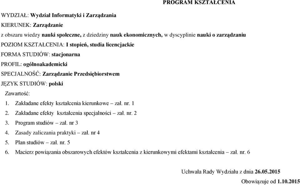 plski Zawartść: 1 Zakładane efekty kształcenia kierunkwe zał nr 1 2 Zakładane efekty kształcenia specjalnści zał nr 2 Prgram studiów zał nr Zasady zaliczania praktyki zał