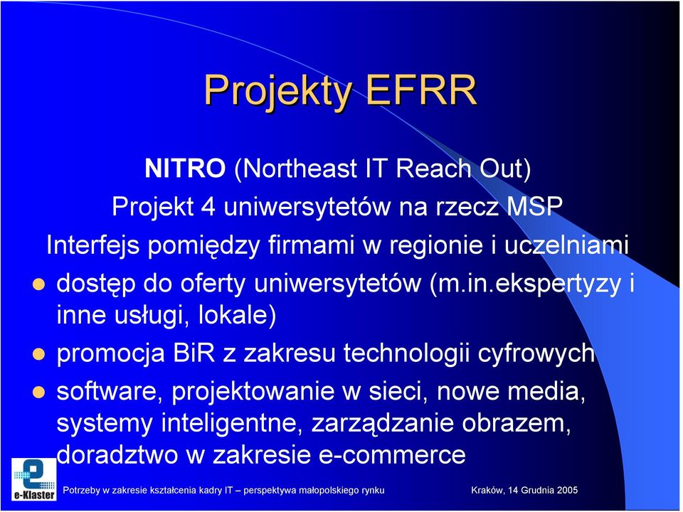 ekspertyzy i inne usługi, lokale) promocja BiR z zakresu technologii cyfrowych software,