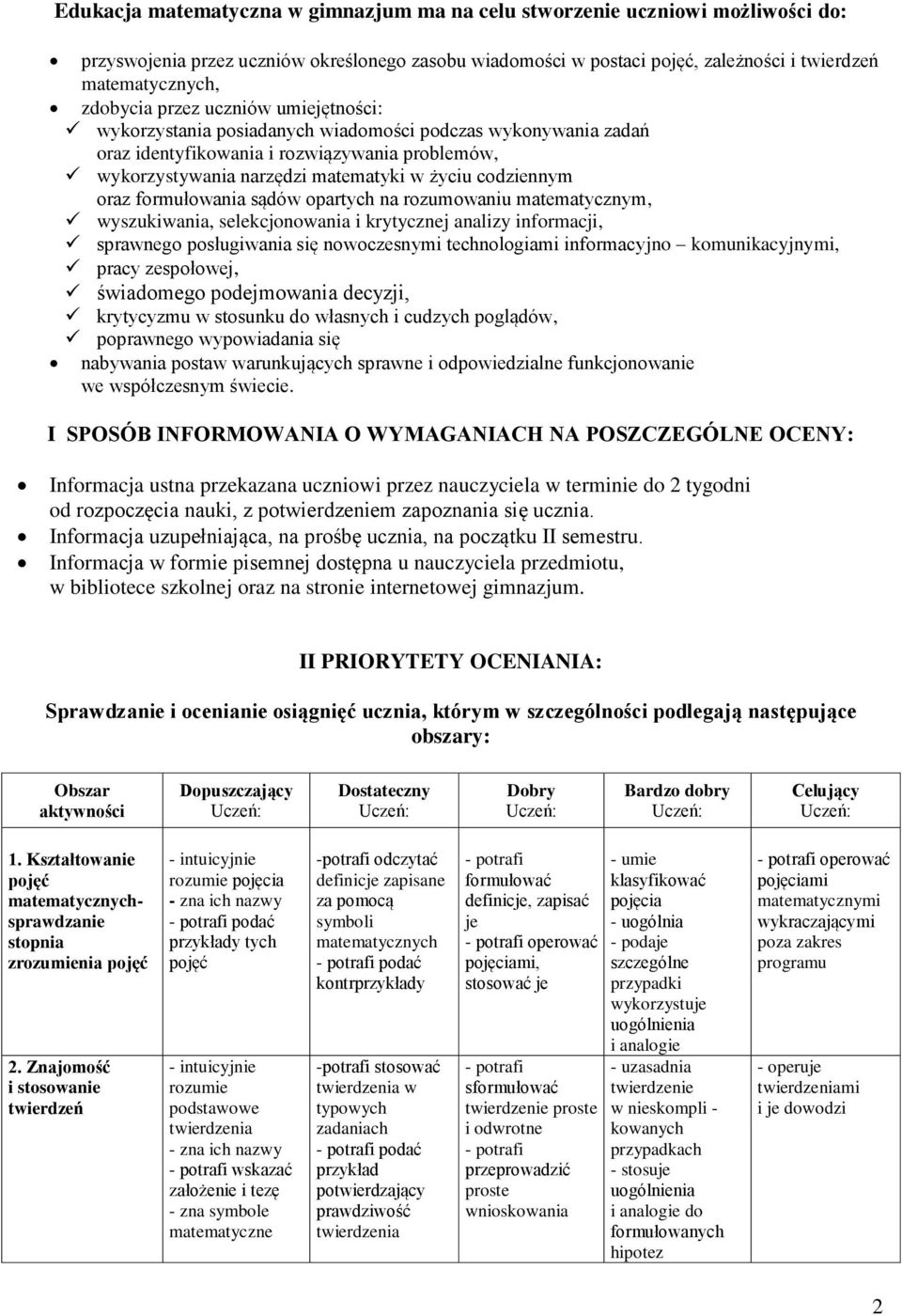 codziennym oraz formułowania sądów opartych na rozumowaniu matematycznym, wyszukiwania, selekcjonowania i krytycznej analizy informacji, sprawnego posługiwania się nowoczesnymi technologiami