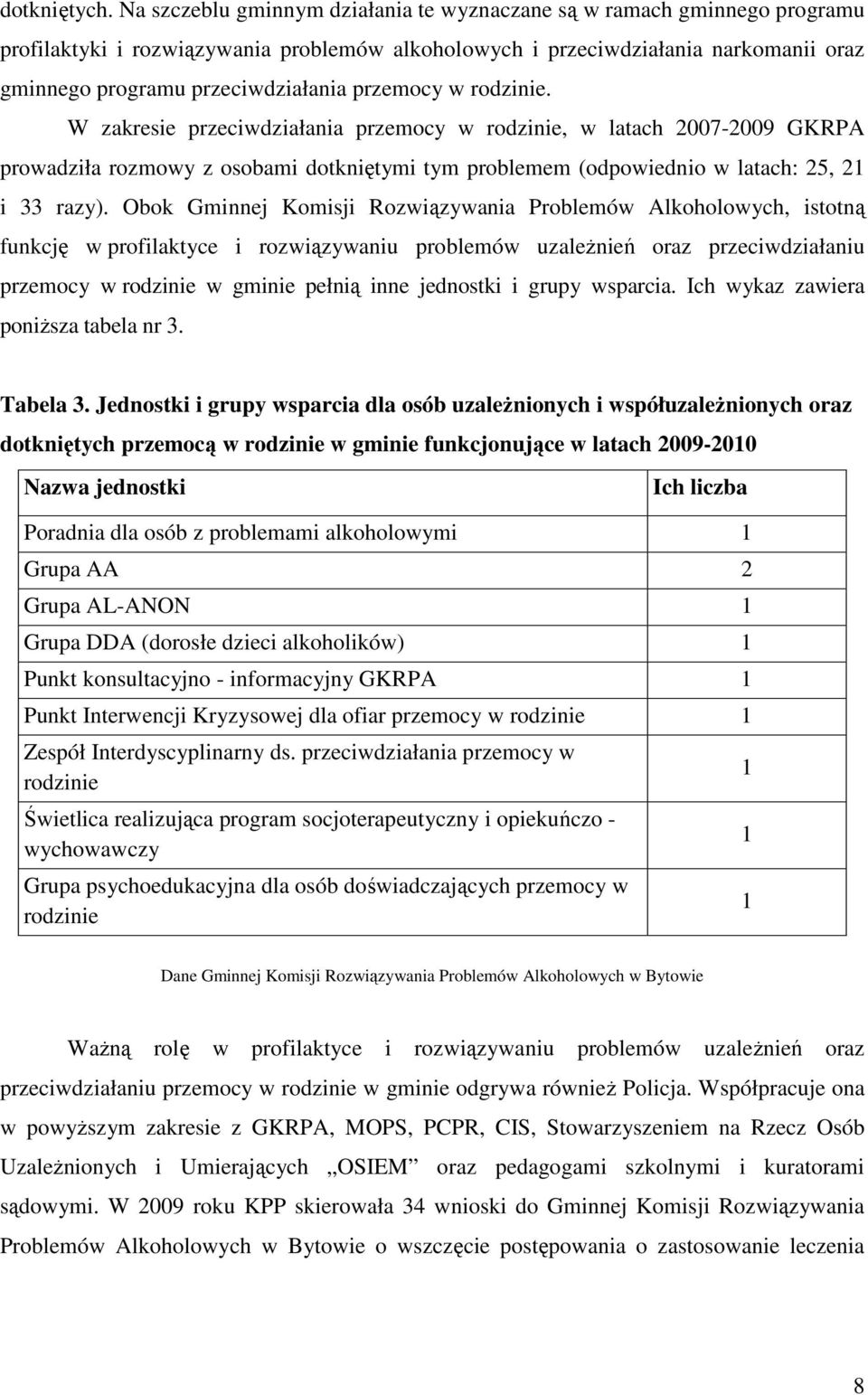 przemocy w rodzinie. W zakresie przeciwdziałania przemocy w rodzinie, w latach 2007-2009 GKRPA prowadziła rozmowy z osobami dotkniętymi tym problemem (odpowiednio w latach: 25, 21 i 33 razy).