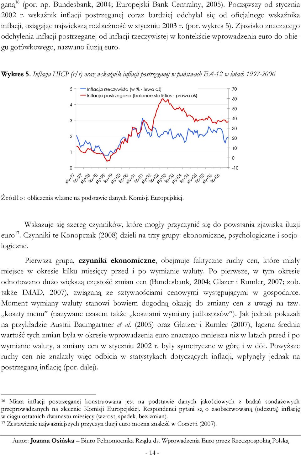 Zjawisko znaczącego odchylenia inflacji postrzeganej od inflacji rzeczywistej w kontekście wprowadzenia euro do obiegu gotówkowego, nazwano iluzją euro. Wykres 5.