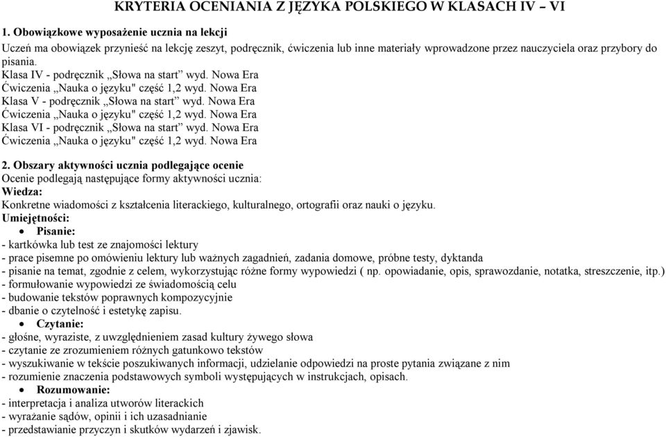 Klasa IV - podręcznik Słowa na start wyd. Nowa Era Ćwiczenia Nauka o języku" część 1,2 wyd. Nowa Era Klasa V - podręcznik Słowa na start wyd. Nowa Era Ćwiczenia Nauka o języku" część 1,2 wyd. Nowa Era Klasa VI - podręcznik Słowa na start wyd.