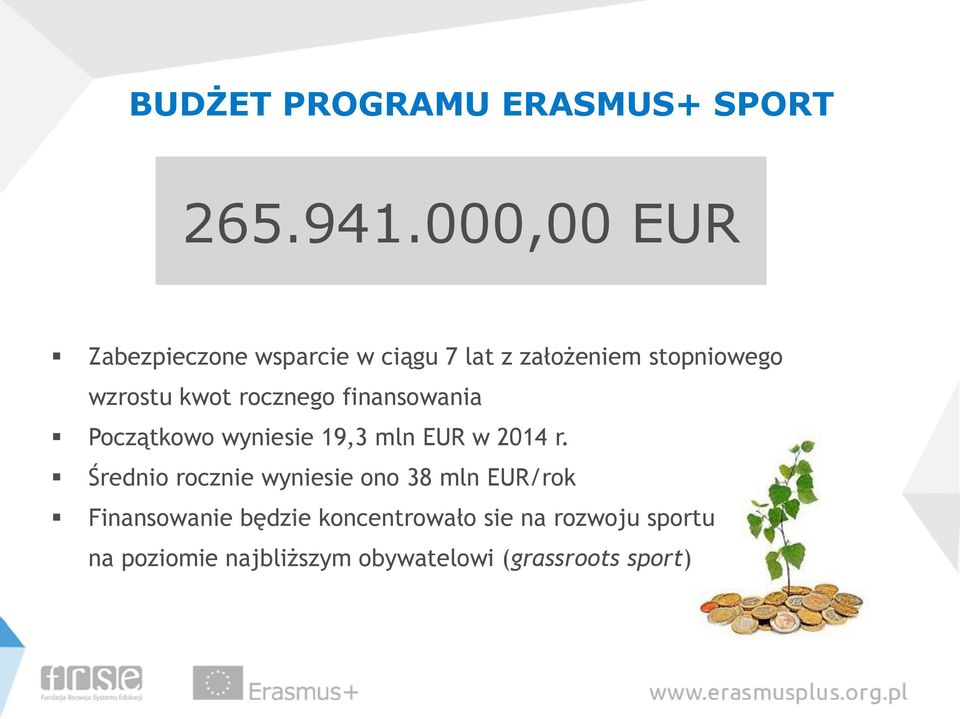 rocznego finansowania Początkowo wyniesie 19,3 mln EUR w 2014 r.