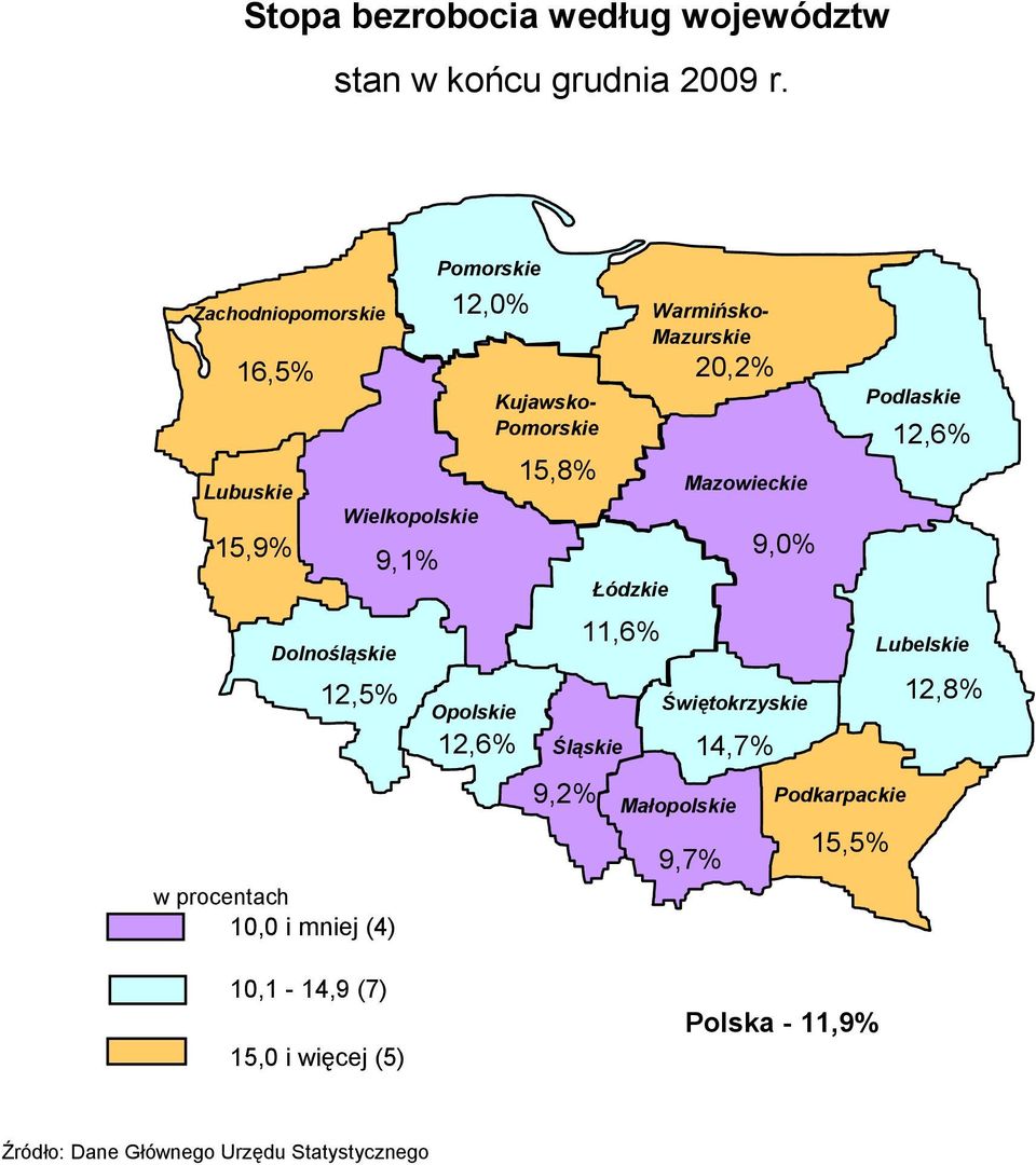 12,0% Opolskie 12,6% Kujawsko- Pomorskie 15,8% Śląskie 9,2% Łódzkie 11,6% Warmińsko- Mazurskie Małopolskie Mazowieckie