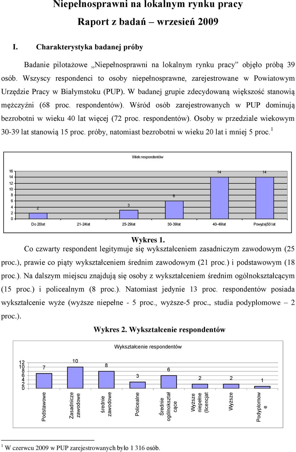 Wszyscy respondenci to osoby niepełnosprawne, zarejestrowane w Powiatowym Urzędzie Pracy w Białymstoku (PUP). W badanej grupie zdecydowaną większość stanowią mężczyźni ( proc. respondentów).