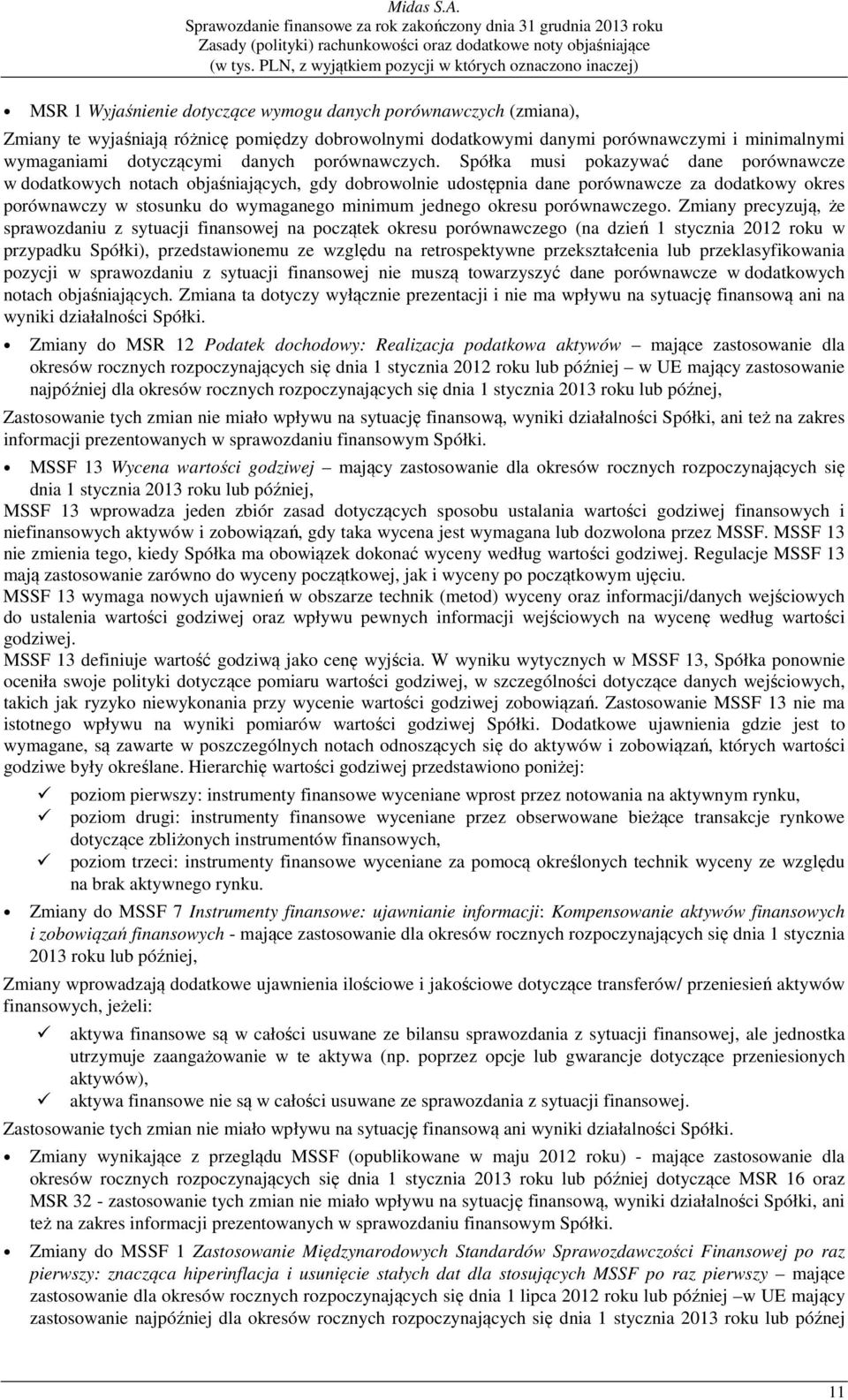 Spółka musi pokazywać dane porównawcze w dodatkowych notach objaśniających, gdy dobrowolnie udostępnia dane porównawcze za dodatkowy okres porównawczy w stosunku do wymaganego minimum jednego okresu