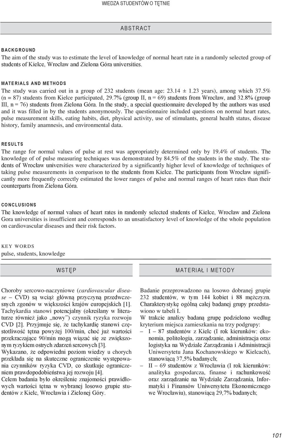 7% (group II, n = 69) students from Wrocław, and 32.8% (group III, n = 76) students from Zielona Góra.