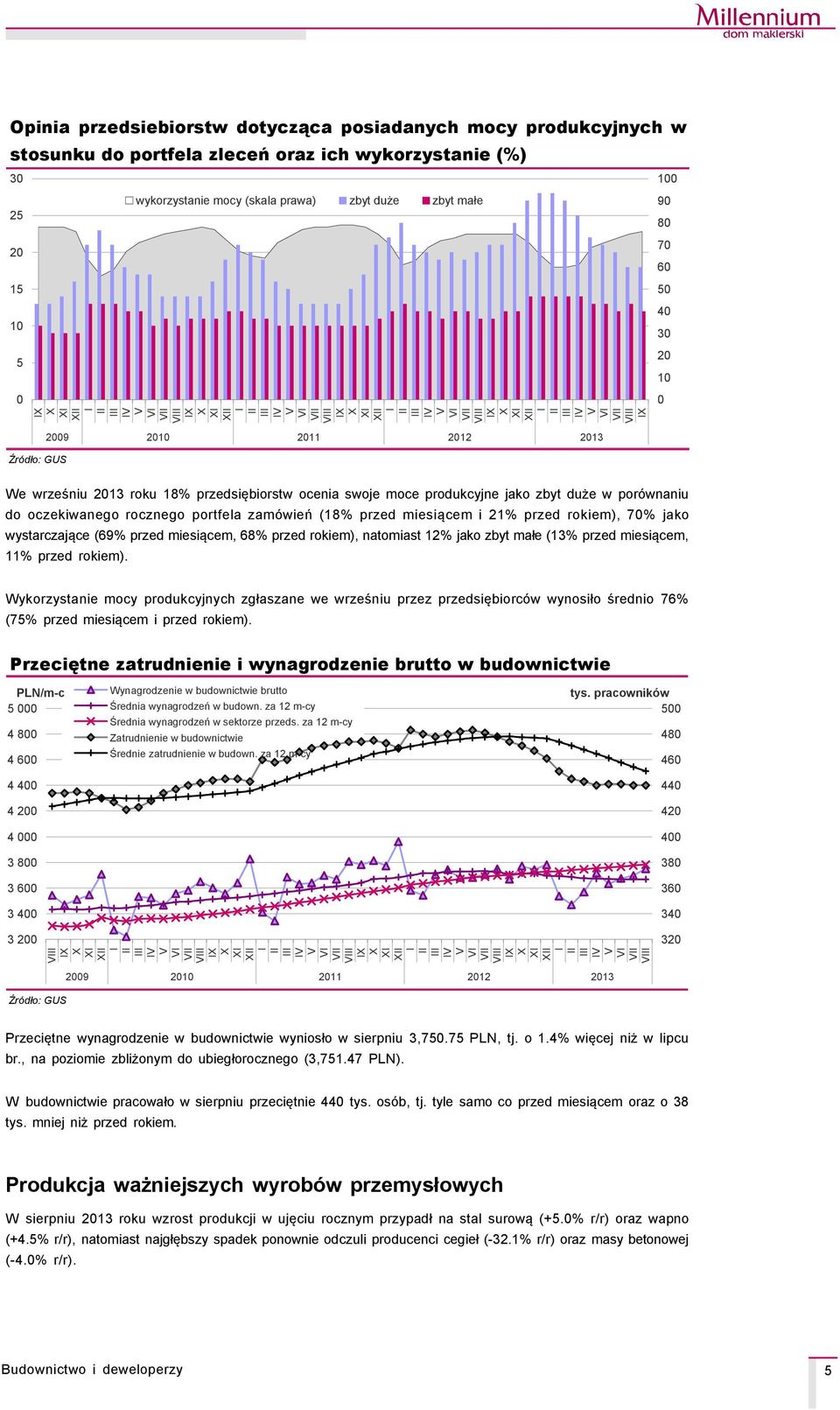 rocznego portfela zamçwień (18% przed miesiącem i 21% przed rokiem), 7% jako wystarczające (69% przed miesiącem, 68% przed rokiem), natomiast % jako zbyt małe (13% przed miesiącem, 11% przed rokiem).