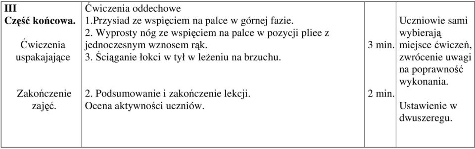 Wyprosty nóg ze wspięciem na palce w pozycji pliee z jednoczesnym wznosem rąk. 3.