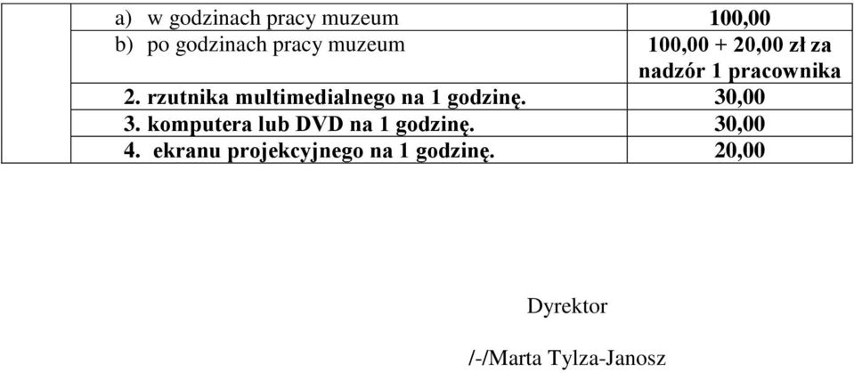 rzutnika multimedialnego na 1 godzinę. 30,00 3.