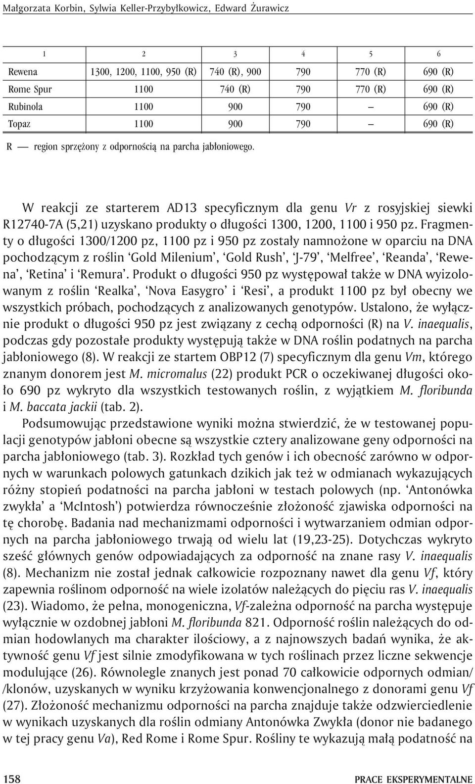 W reakcji ze starterem AD13 specyficznym dla genu Vr z rosyjskiej siewki R12740-7A (5,21) uzyskano produkty o d³ugoœci 1300, 1200, 1100 i 950 pz.