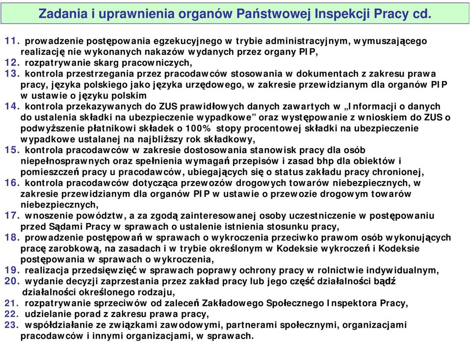 kontrola przestrzegania przez pracodawców stosowania w dokumentach z zakresu prawa pracy, języka polskiego jako języka urzędowego, w zakresie przewidzianym dla organów PIP w ustawie o języku polskim