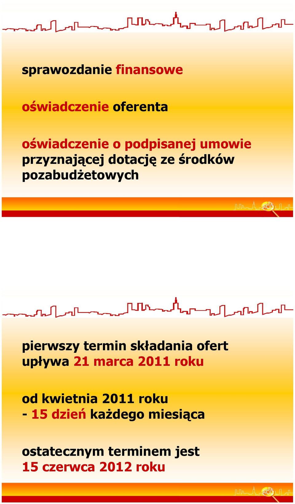 pierwszy termin składania ofert upływa 21 marca 2011 roku od kwietnia